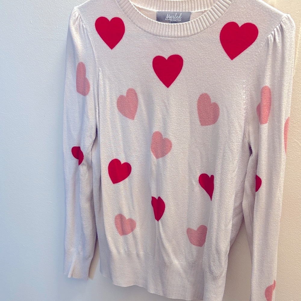 Marled Valentines Heart Sweater Cream Red Pink 💕 Small | BUNDLE DEAL